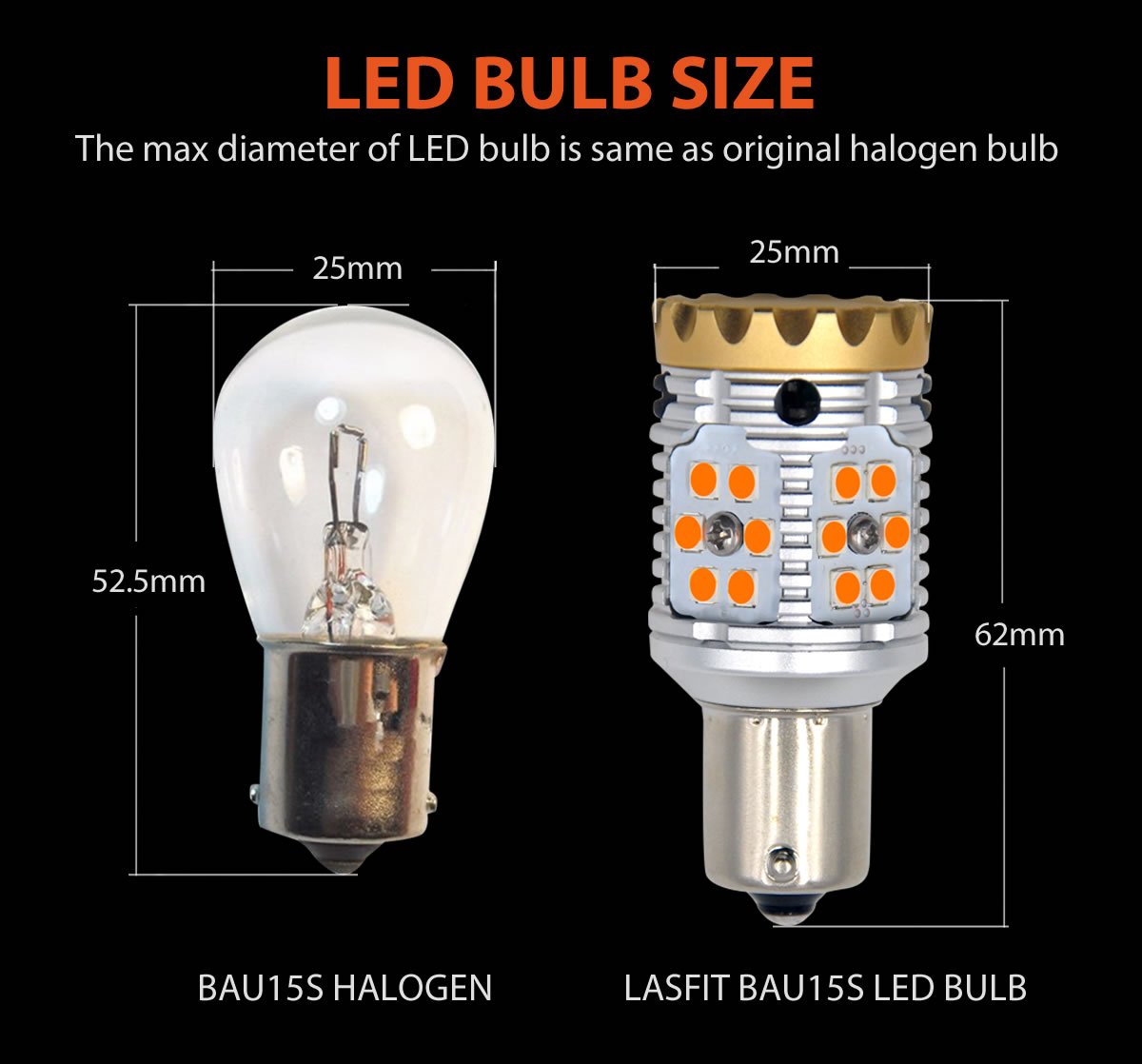  VEHICODE 7507 PY21W LED Bulb Amber CANBus Error Free